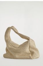 Straw Texture Tote Bag Beige - Image 4