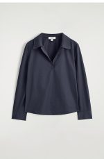 Cotton Polo-Collar Shirt Navy - Image 3