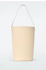 Drawstring Bundle Leather Bucket Bag Cream Yellow