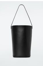 Drawstring Bundle Leather Bucket Bag Black