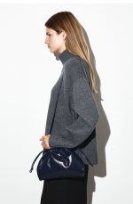 Drawstring Leather Soft Bucket Bag Navy Blue - Image 2