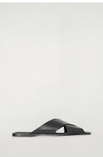 Cross Strap Leather Sandals Black - Image 3
