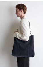 Suede Tote Bag Navy Blue - Image 3