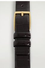 Buckle Crocodile-like Texture Leather Belt Dark Brown - Image 4