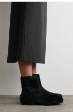 Plush Flat Ankle Boots Black Autum - Image 2
