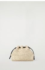 Straw Mini Drawstring Clutch Bag Beige