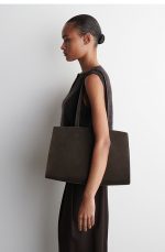 Cow Leather Magnetic Suction Tote Bag Dark Brown - Image 3