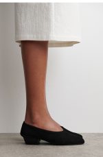 Suede Thick Low Slant Heel Ballet Shoes Black - Image 2