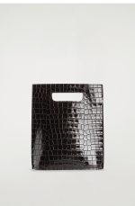 Folio Mini Crocodile-embossed Leather Bag Dark Brown