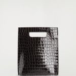 Folio Mini Crocodile-embossed Leather Bag Dark Brown