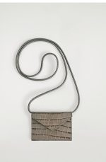 Imitation Crocodile Button Leather Card Holder Rice Gray - Image 4