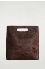 Folio Leather Satchel Shoulder Bag Brown