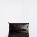 Embossed Leather Clutch Bag Dark Brown