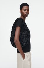 Petal Pleated Zipper One-shoulder Cream Bag Black Spring & F - Image 2