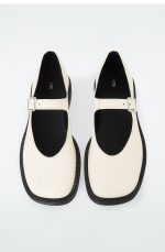 Chunky Heel Buckle Leather Mary Jane Shoes White