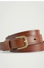 Narrow Square Buckle Leather Belt Brown - Image 4