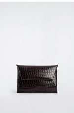 Embossed Leather Clutch Bag Dark Brown - Image 4