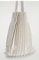 Accordion Canvas Tote Bag Beige White - Image 3