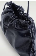 Drawstring Leather Soft Bucket Bag Navy Blue - Image 4