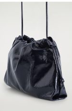 Drawstring Leather Soft Bucket Bag Navy Blue - Image 3
