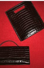 Folio Mini Crocodile-embossed Leather Bag Dark Brown - Image 2
