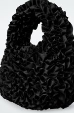 Petal Pleated Zipper Mini Shoulder Cream Black Spring & Fall - Image 3