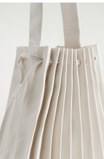 Accordion Canvas Tote Bag Beige White - Image 4
