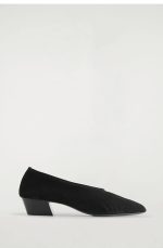 Suede Thick Low Slant Heel Ballet Shoes Black - Image 3