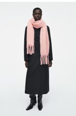 Mauhair-blend Textured Tassel Long Scarf Pink - Image 2