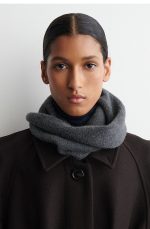 Ribbed Rolled Edge Wool Blend Scarf Dark Gray - Image 2
