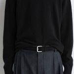 Square Buckle Suede Leather Belt Black