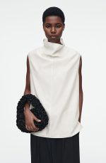 Petal Pleated Zipper Mini Shoulder Cream Black Spring & Fall