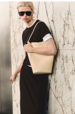 Drawstring Bundle Leather Bucket Bag Cream Yellow - Image 2