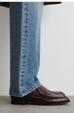 Crocodile-embossed Leather Loafers Dark Brown - Image 2