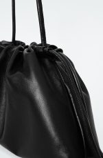 Leather Drawstring Soft Shoulder Bag Black - Image 4