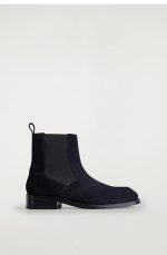 Square Head Chelsea Leather Boots Navy Blue - Image 3