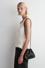 Leather Drawstring Soft Shoulder Bag Black - Image 2