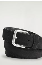 Square Buckle Suede Leather Belt Black - Image 2