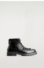 Grainy Leather Trim Hiking Boots Black - Image 3