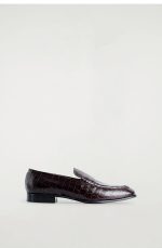 Crocodile-embossed Leather Loafers Dark Brown - Image 3