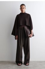 Asymmetric Double-sided Knitted Wool Blend Cape