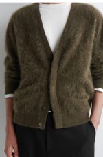 Cashmere V-Neck Cardigan Khaki - Image 2