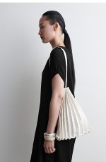 Accordion Canvas Tote Bag Beige White - Image 2