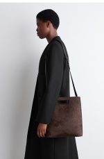 Folio Leather Satchel Shoulder Bag Brown - Image 3