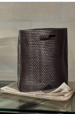 Leather Woven Shoulder Bag Dark Brown - Image 2