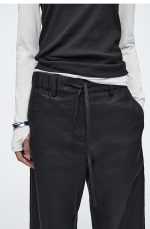 Linen Drawstring Trousers Black - Image 4