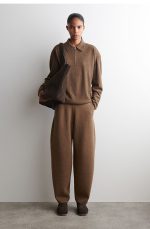Wool Barrel Pants Brown