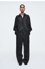 Linen Drawstring Trousers Black