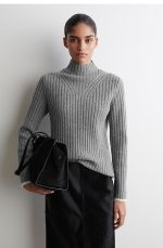 Knitted Mock-Neck Sweater Gray