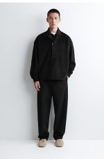 Wool Straight Trousers Black